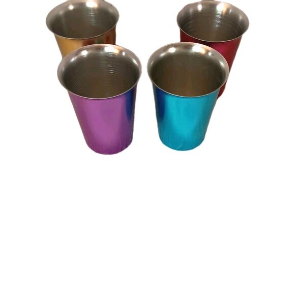 Unbranded Other - Vintage Jewel Tone Aluminum Cups 4 In the Set Mid-century 4.5 In Tall